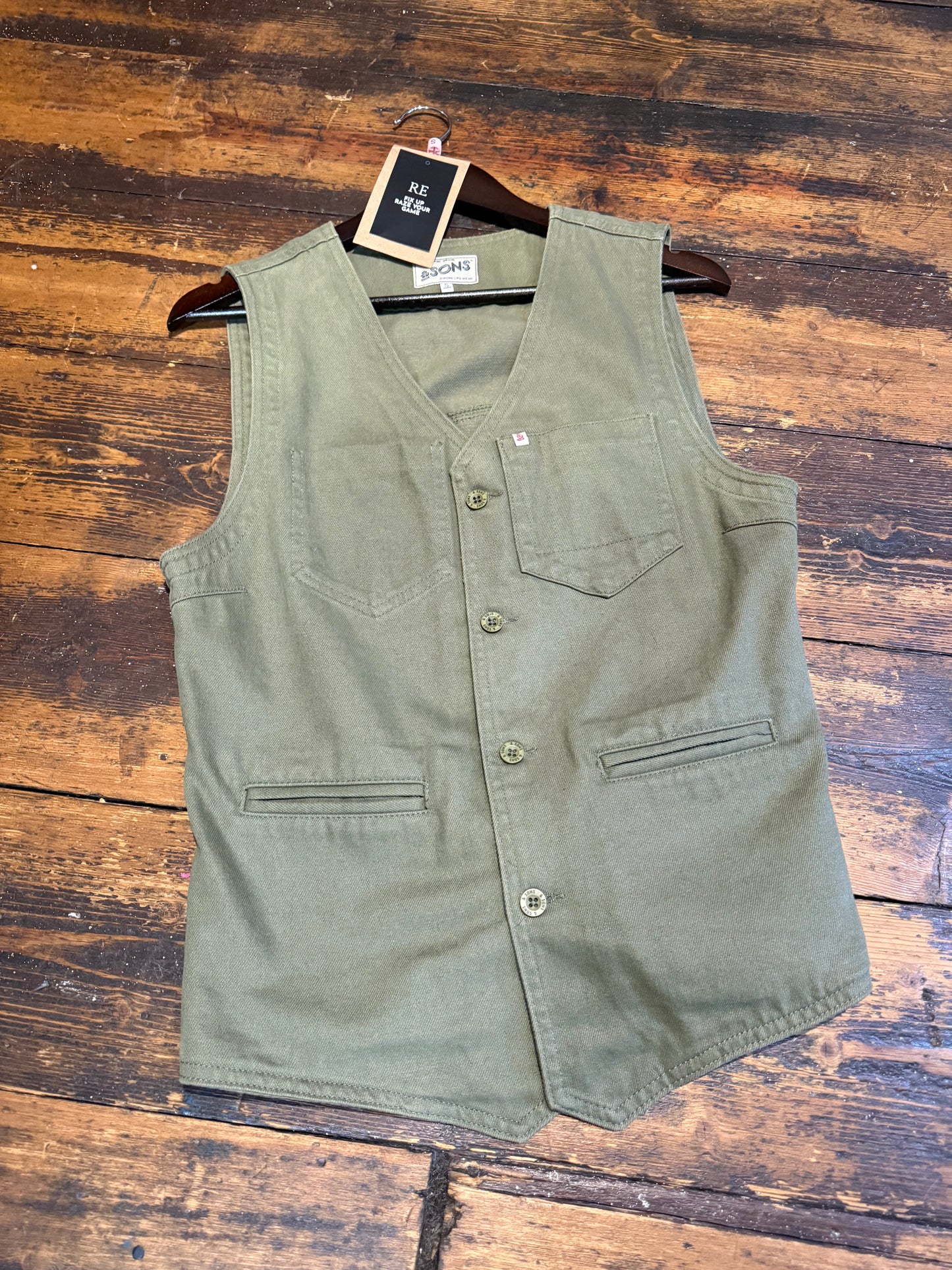& Sons Waistcoat Green Size S